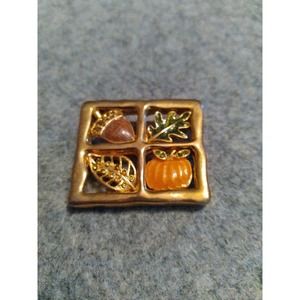 Fall Brooch Pin Acorn Leaf Pumpkin‎ Gold Tone Autumn Harvest Thanksgiving